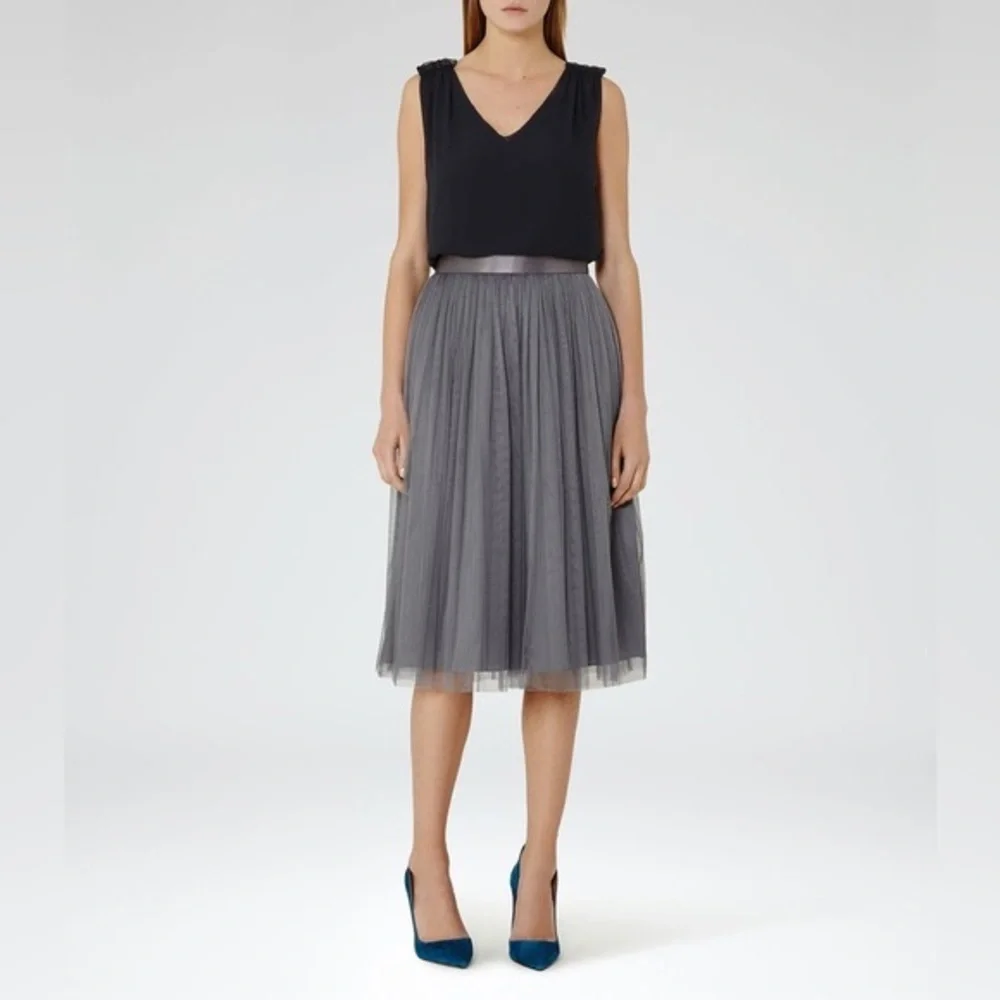 Reiss Crystal Pleated Tulle Midi Skirt size